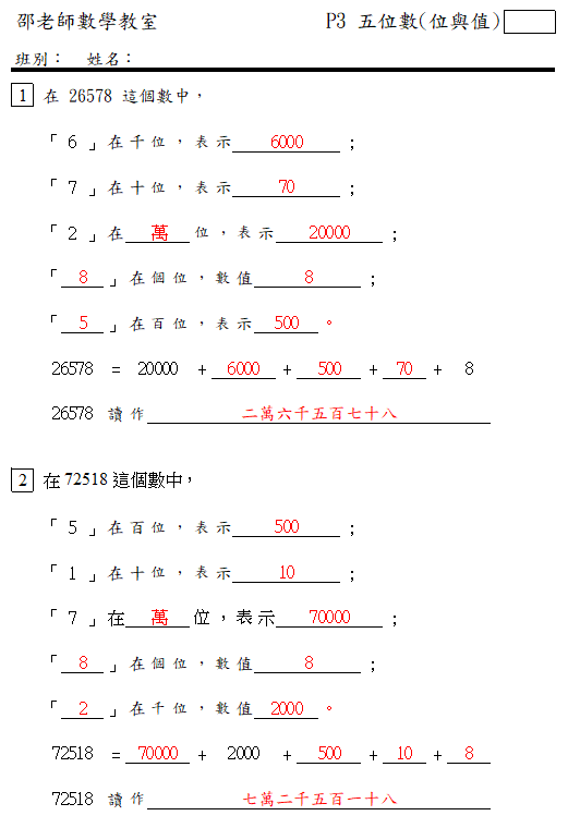 五位數(位與值)